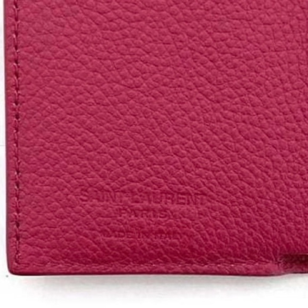 🦋YSL •Saint Laurent Trifold Compact Mini Wallet Pink Leather - Picture 12 of 13
